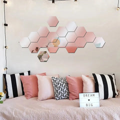12PCS Hexagonal Mirror Wall Stickers
