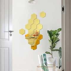 12PCS Hexagonal Mirror Wall Stickers